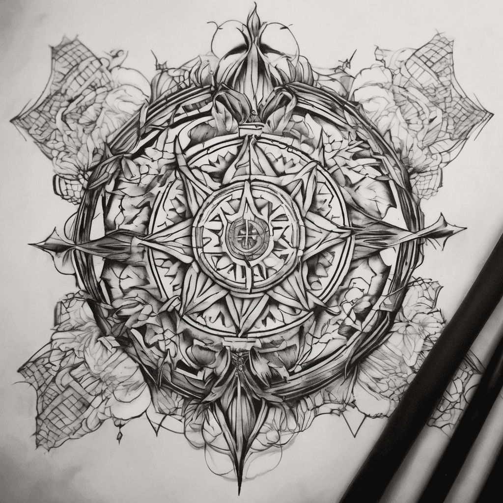 It will go on my chest about 3 inches under my collar bone centered at my center. I want the piece to display balance, inner peace, and love. For the visual I want a symmetrical shape left to right like a star or X or heart or any other symmetrical shape. Inside the shape I want a music/outerspace vibe. make it have outer space with music notes surrounding a free man floating in space with headphones on laying on a cloud.