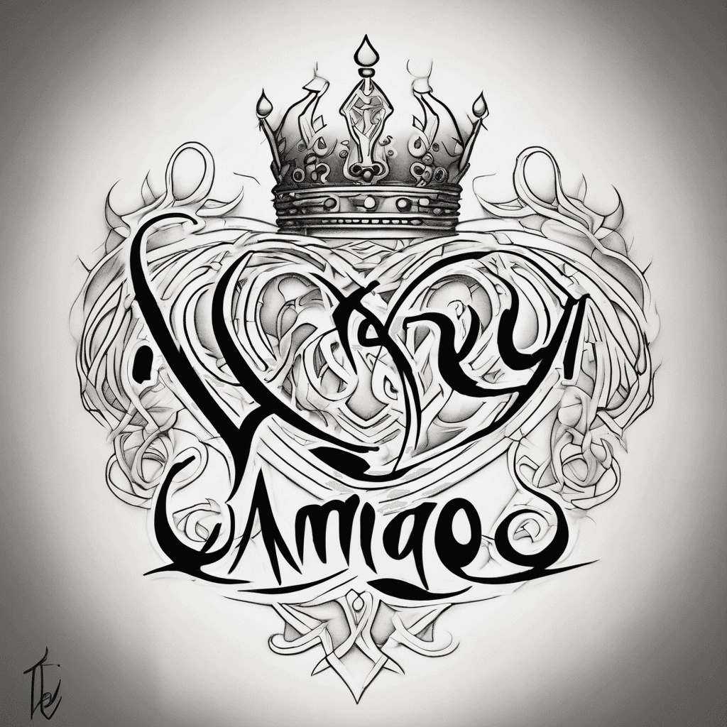 A beautiful tattoo design featuring the name "Te amo Rey R-15" in elegant lettering