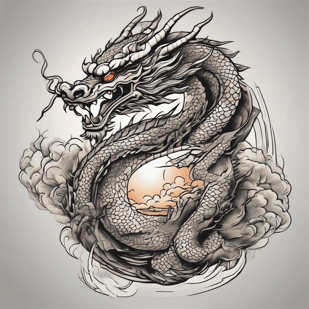 Japanese dragon in sunset
