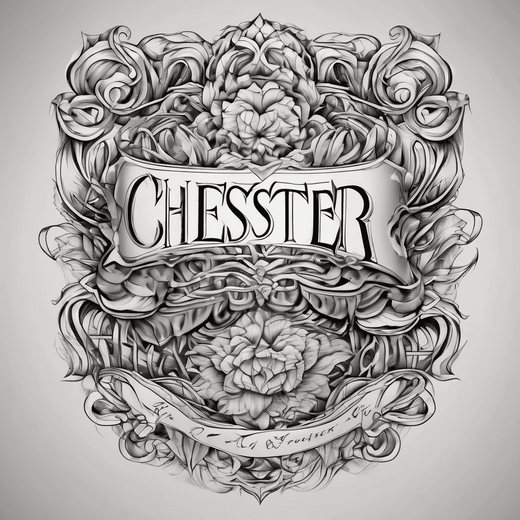 A beautiful tattoo design featuring the name "Chester" in elegant lettering