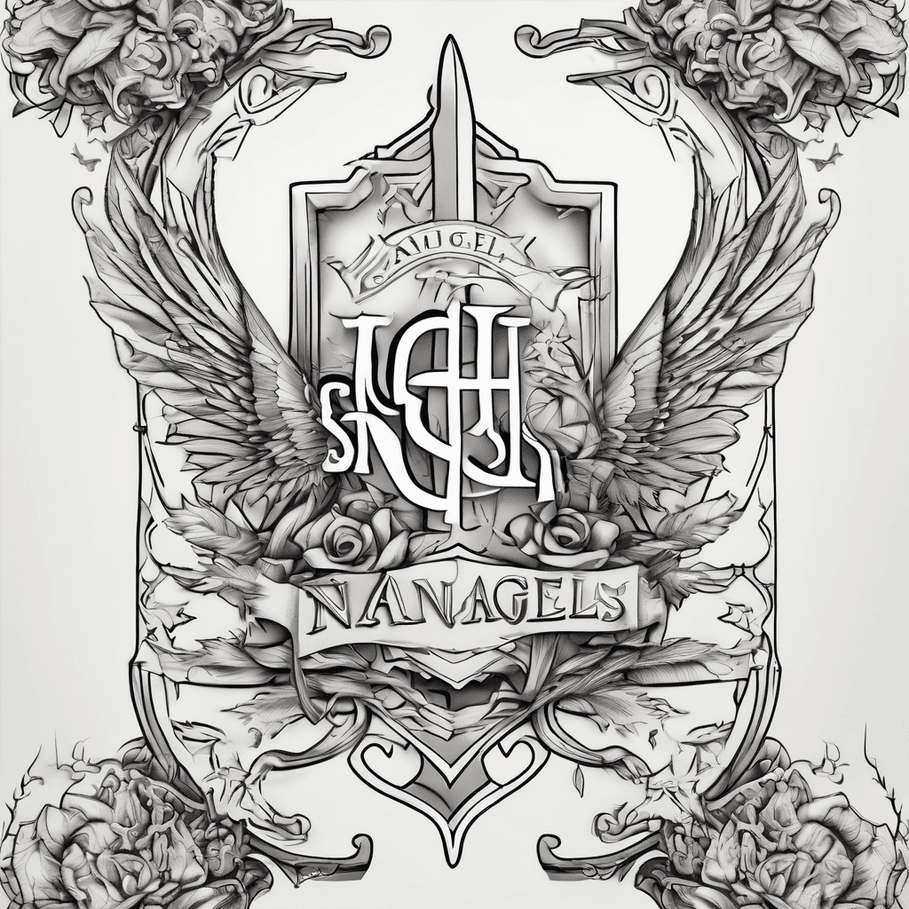 A beautiful tattoo design featuring the name "Naigel S.H" in elegant lettering
