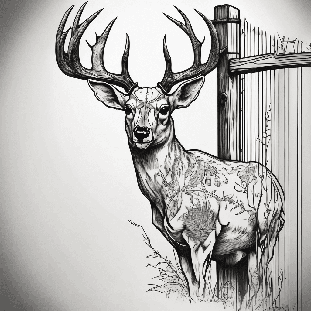 outdoor theme with deer skull hanging on a fence post with a game rooster standing on the post