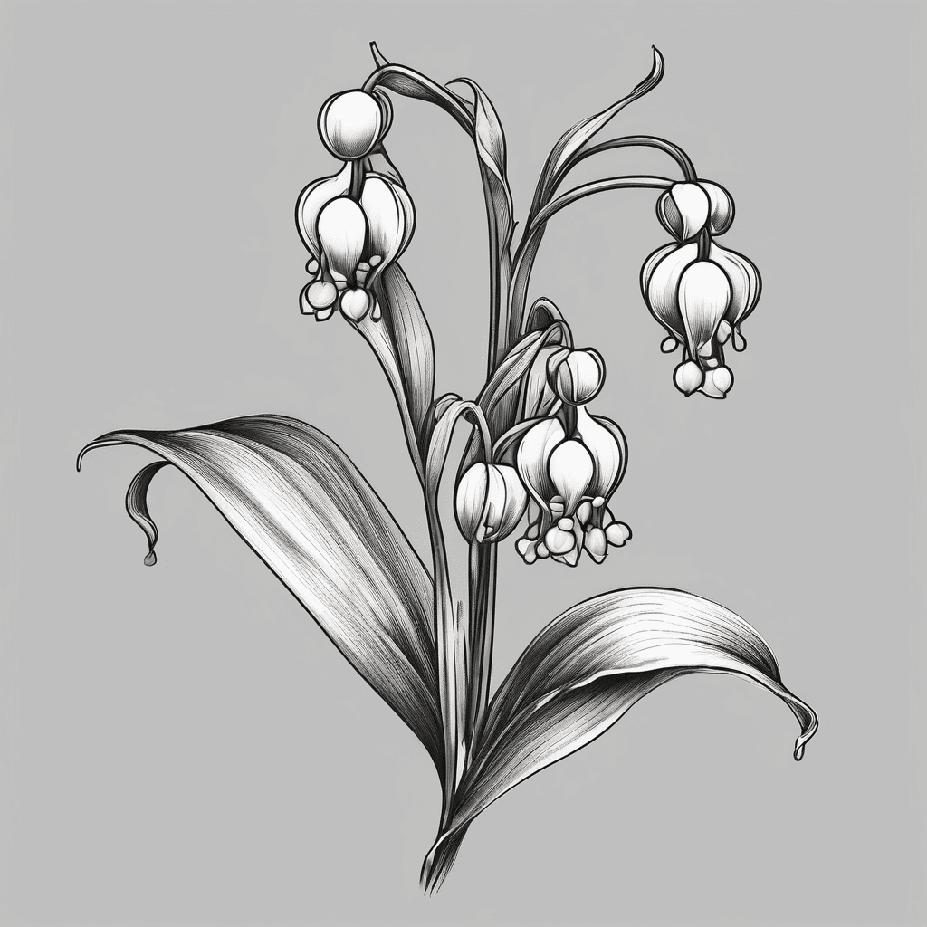 A fine line Lily of the valley flower, curling up over hips and up ribs