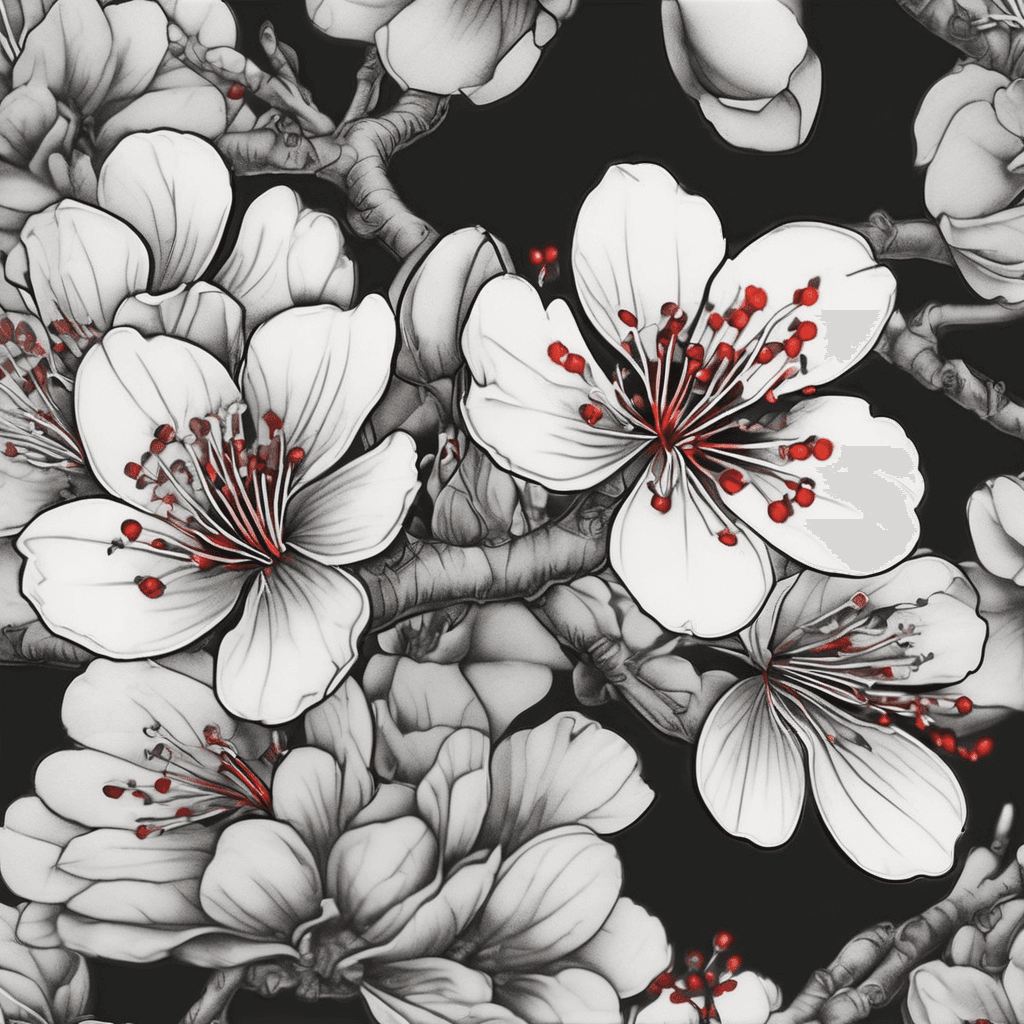 I want a Japanese cherry blossom on my right shoulder that is black/grey with the flowers being lightly colored red (realistic coloring)