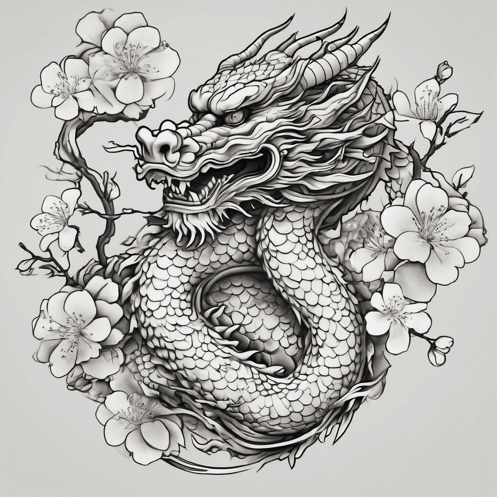 Japanese dragon with cherry blossoms