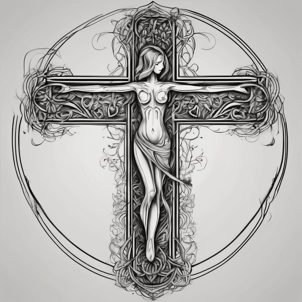 A stick figure cross and the word daughter in feminine cursive
