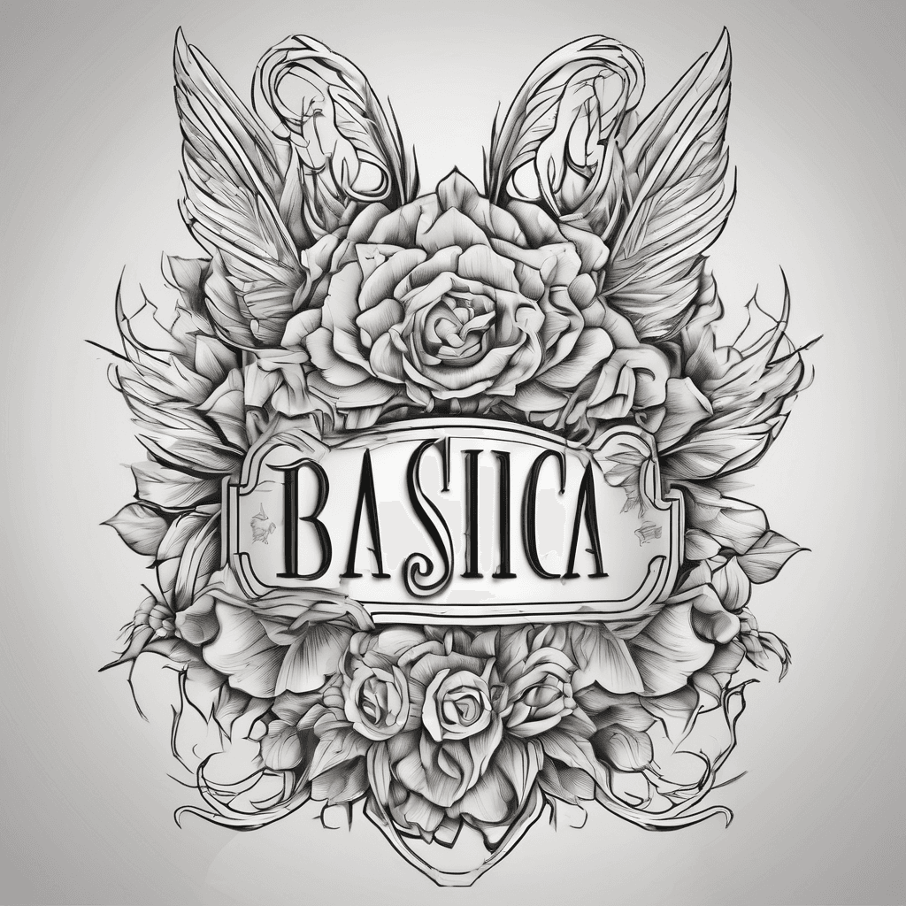 A beautiful tattoo design featuring the name "Basica" in elegant lettering