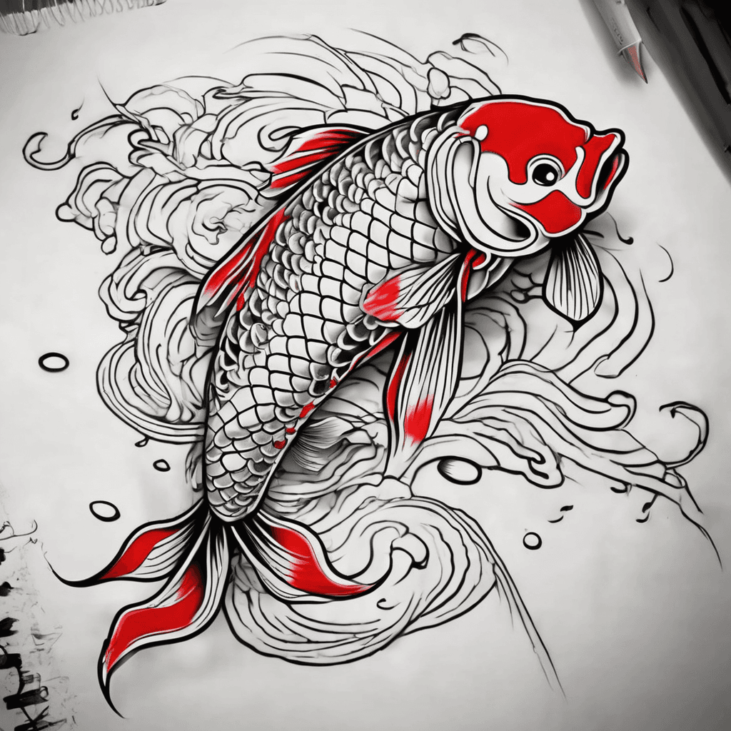 minimalista, japones, con carpa koi, con sol rojo tipico japones