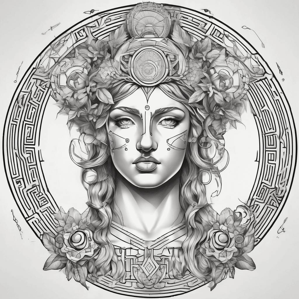 The greek gods Artemis and Apollo with some mandala or geometric elements