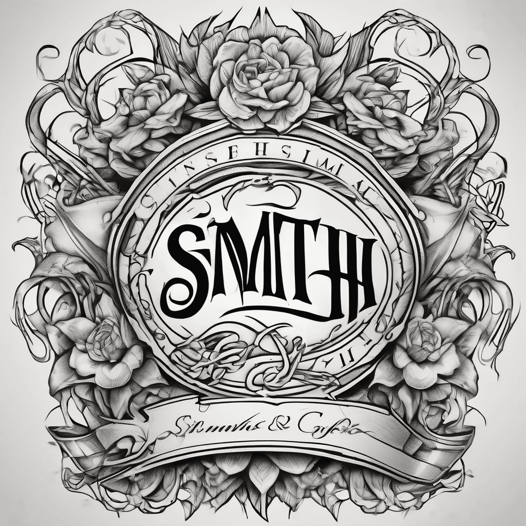 A beautiful tattoo design featuring the name "Smith" in elegant lettering