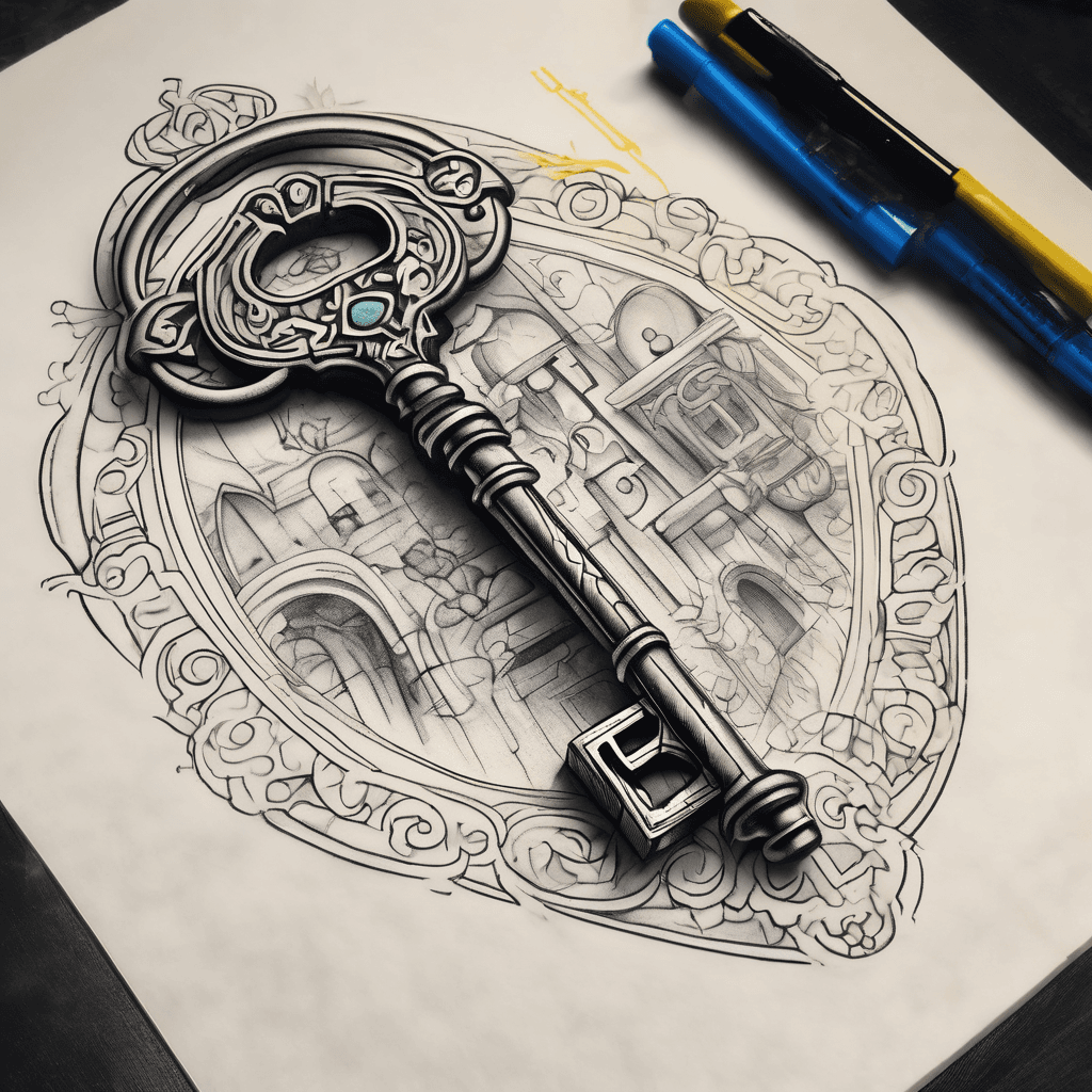 The key + tiny door — one friend gets the key, the other gets the little door, with a touch of yellow/blue