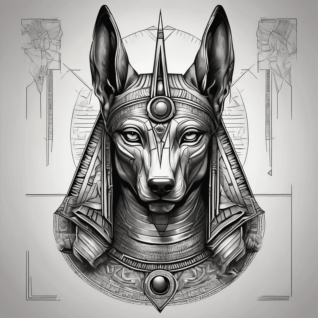 Anubis with hyrogliphics and eye of ra and pyramids