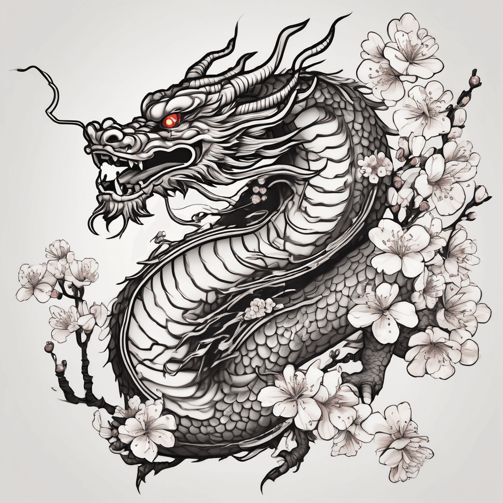 Japanese dragon with cherry blossoms for cheast