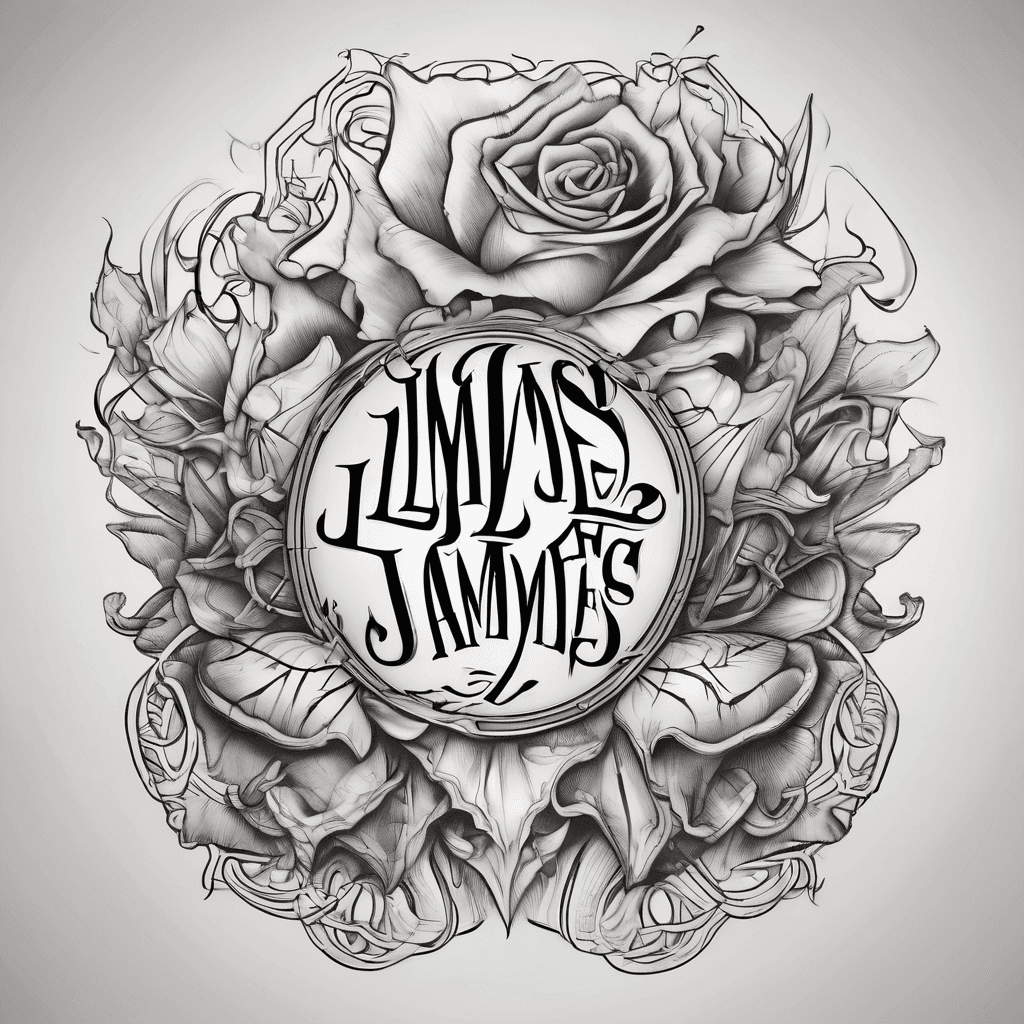 A beautiful tattoo design featuring the name "Liljames" in elegant lettering