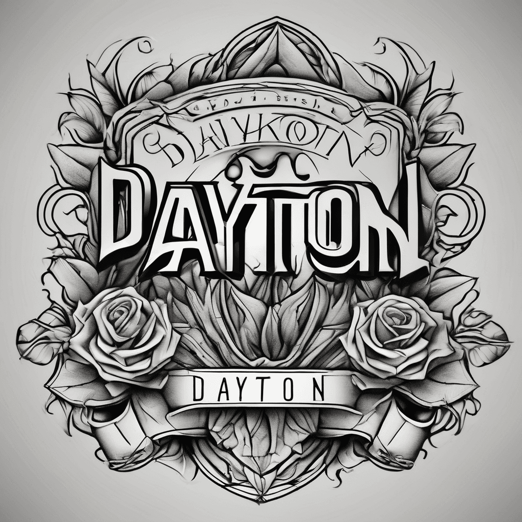 A beautiful tattoo design featuring the name "Dayton" in elegant lettering