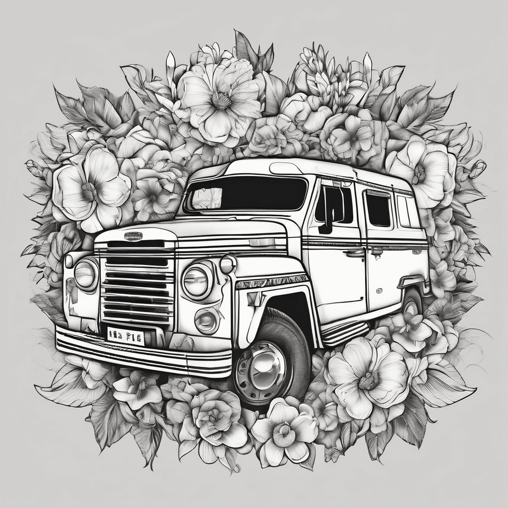 Jeepney philipino truck with flowers around it