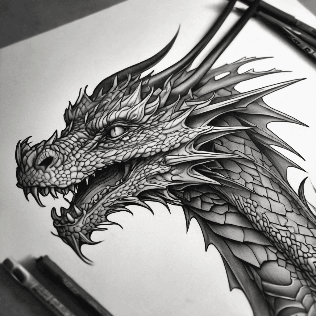 A dragon design going from half wrist to the whole arm. Make it look captivating and with a unique style.