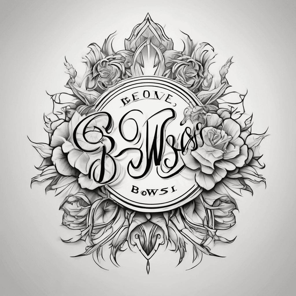 A beautiful tattoo design featuring the name "BOWSI" in elegant lettering