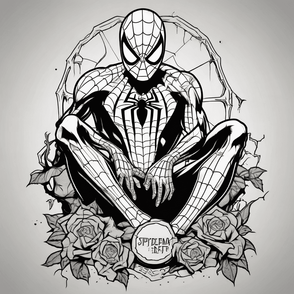 Beaten up spiderman with a slashed suit holding Mary Janes gravestone in defeat.