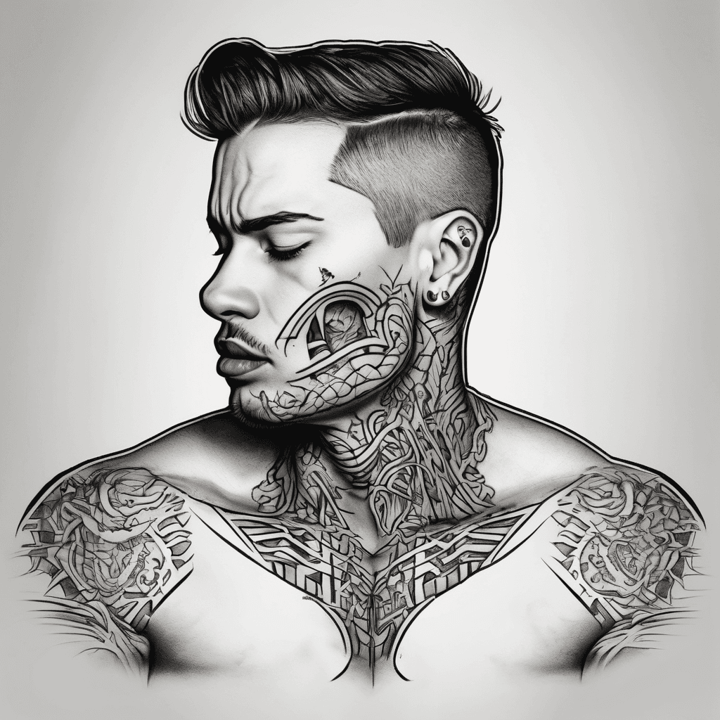 Neck tattoo a human bite mark with Reyes written inside the bite In all back simple lines