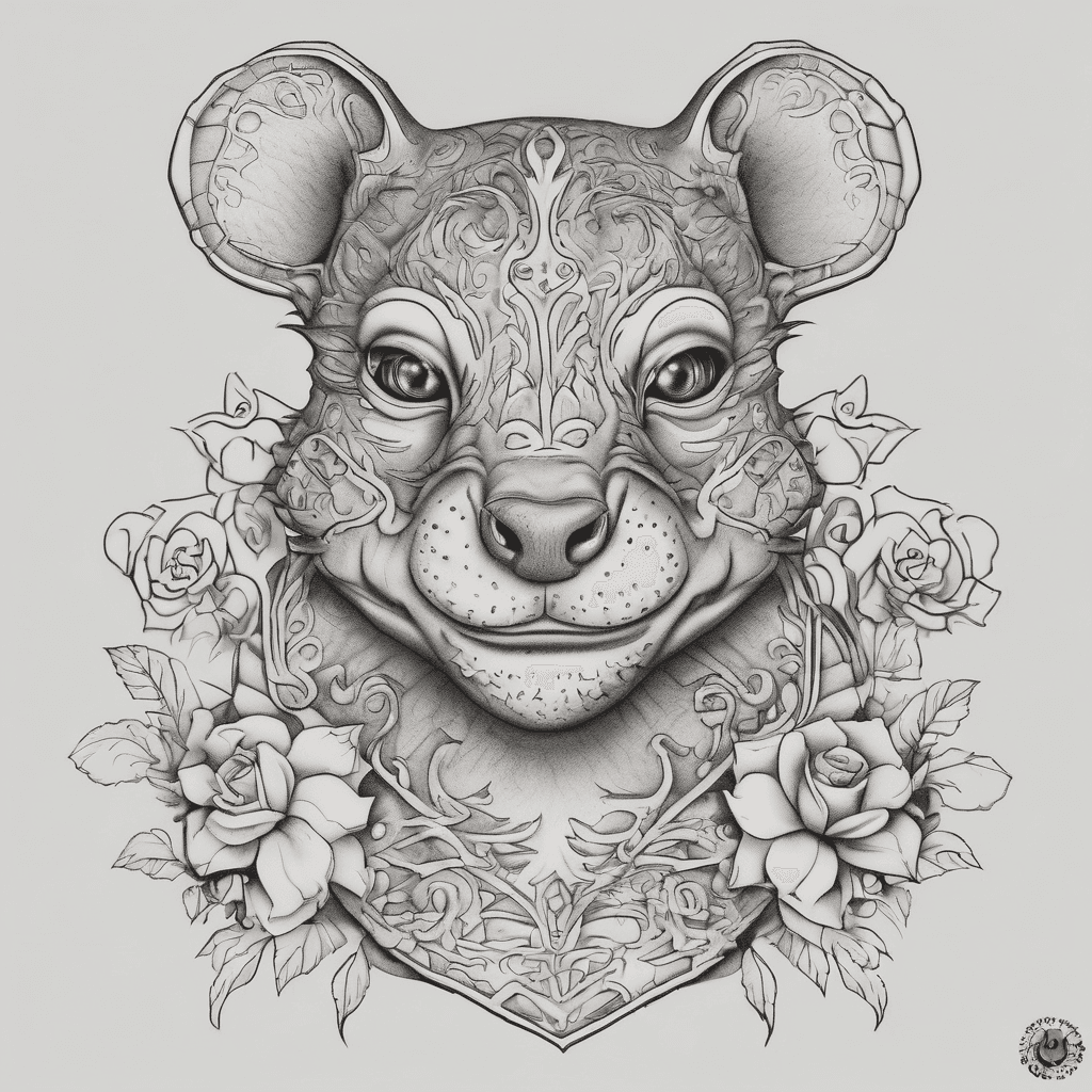 A detailed filigree tattoo design incorporating the dates 05/13/1961 and 04/11/2021. The filigree should frame a cartoon Tasmanian Devil from looney tunes with a halo. Below this, include the quote 'Your life was a blessing, your memory a t