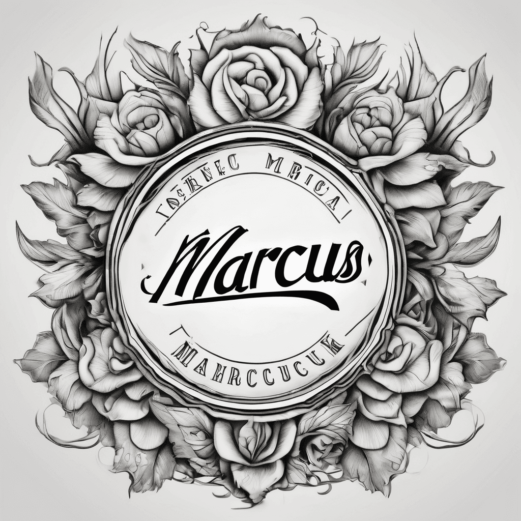 A beautiful tattoo design featuring the name "Marcus" in elegant lettering