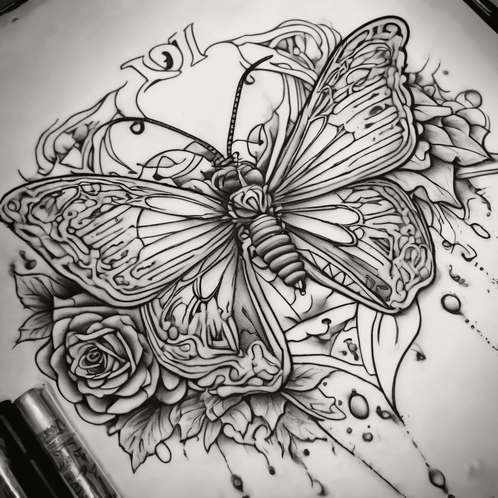 I want a tattoo that has tinker bell over stitch sprinkling fairy dust over stitch with the initials RF and date 12/11/2020