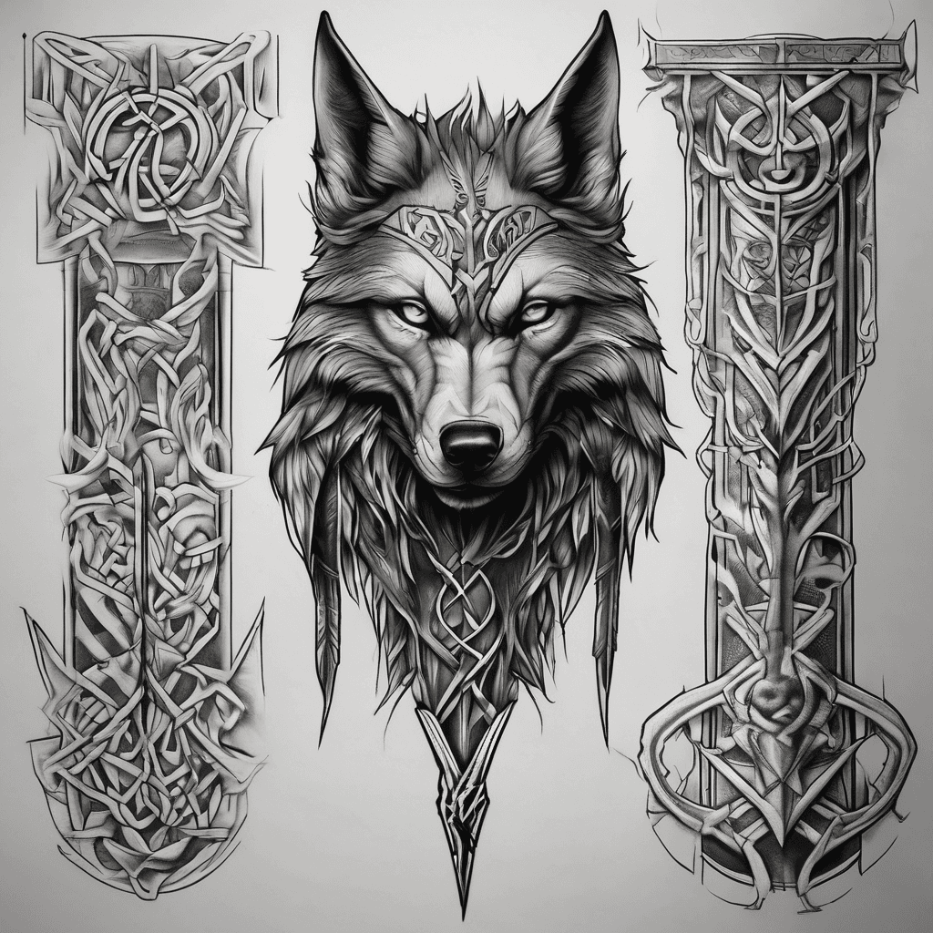 I want to do a full black and grey leg tattoo. I want it to include Celtic runes, art, bands, a wolf, a raven, and a spear.