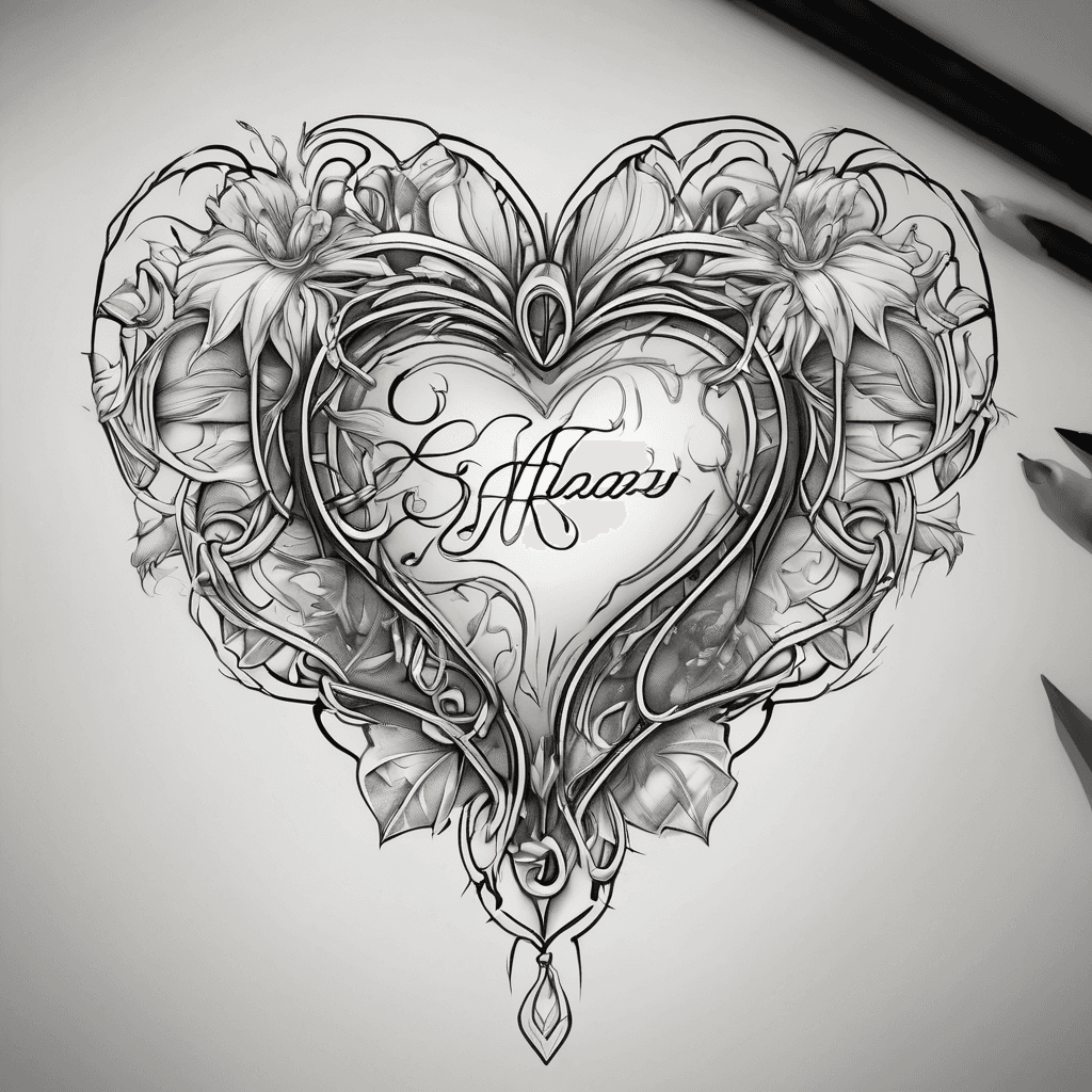 A beautiful heart tattoo design featuring the name "Icey" in elegant lettering