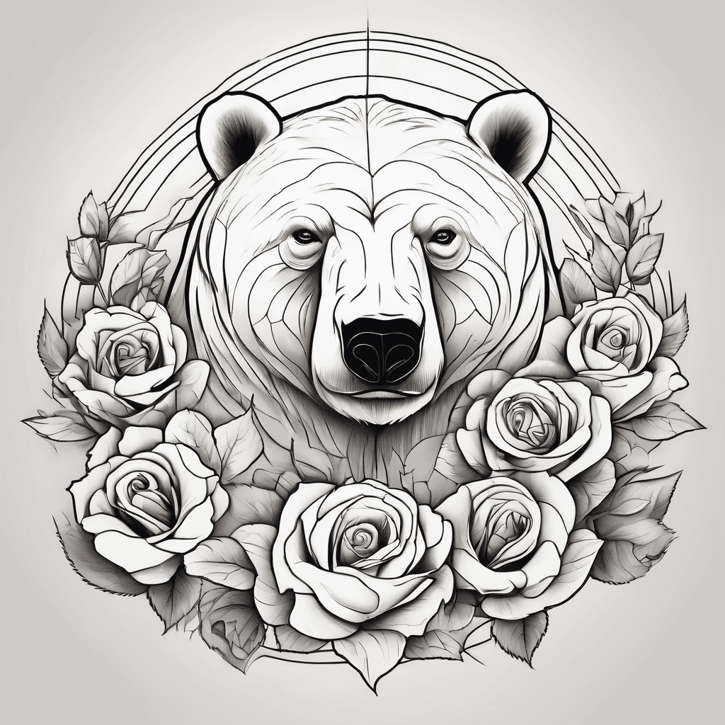 A polar bear snorting a line of roses