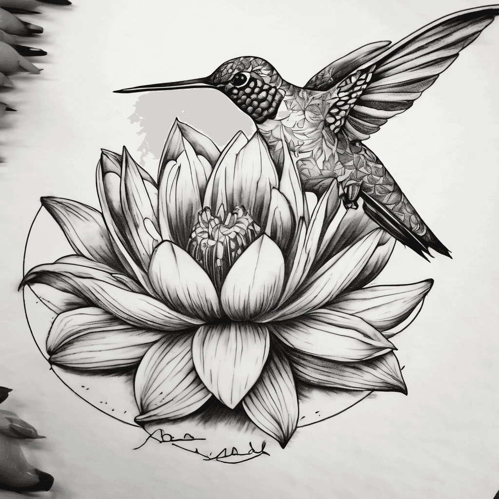 I want a piece on my right inner forearm, running from my wrist to my elbow, approximately 5 inches in length. The design should feature the words "heal," "breathe," and "grow" in a very fine-line, petite style. I would like a small hummingbird at one end, a lotus flower with a semicolon at the other end, and delicate branches with buds connecting the elements. Or use images in open to being creative