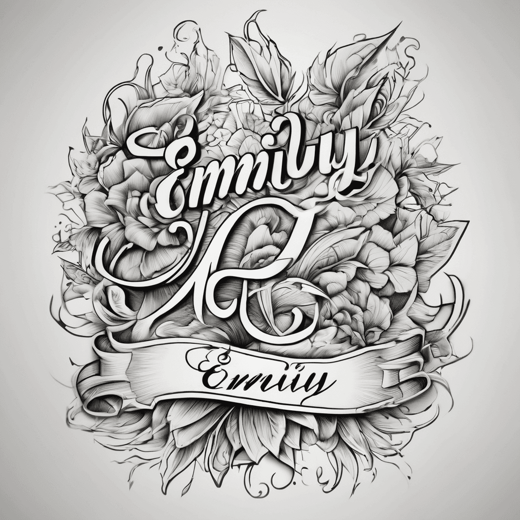 A beautiful tattoo design featuring the name "Emily" in elegant lettering