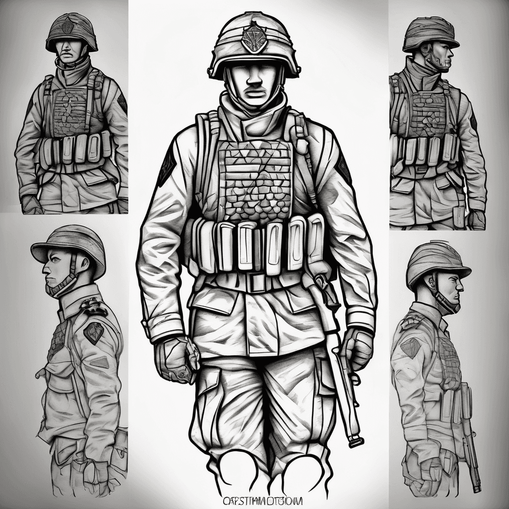 A simple yet detailed blackwork design featuring a stylized British Army soldier, representing pride and service, located on the forearm.