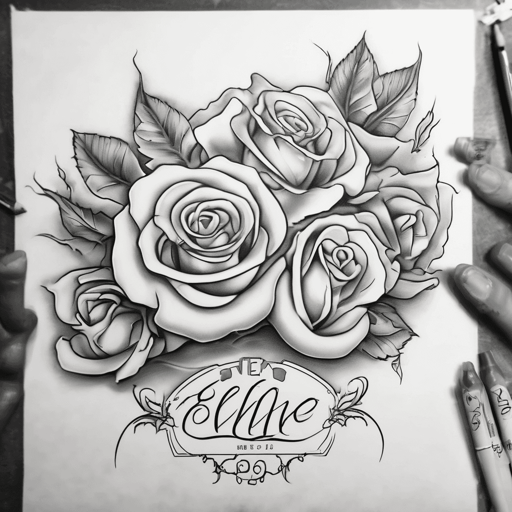 My newborn daughters name ellie Mae with date of birth her 2 foot prints a couple roses with color