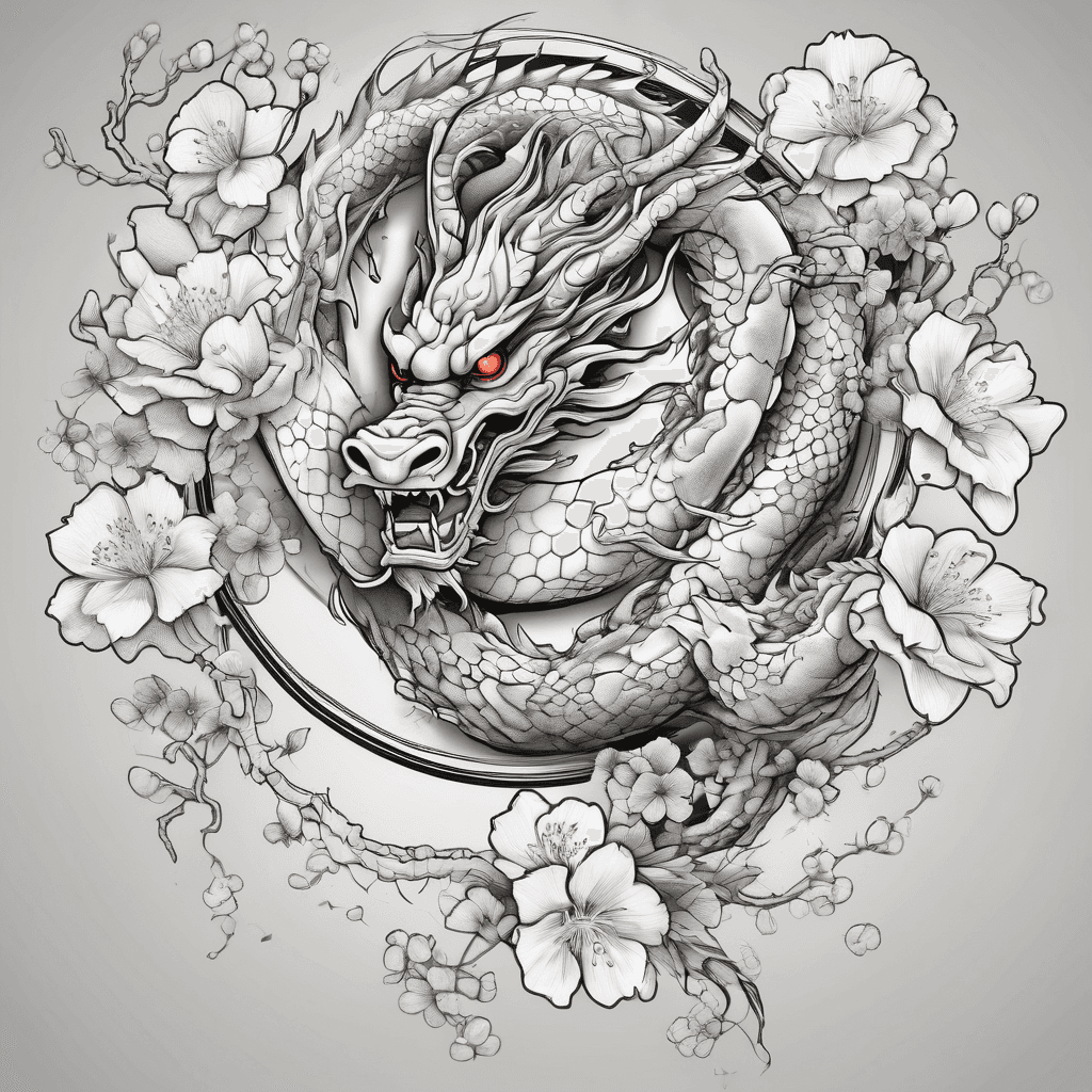 Japanese dragon with cherry blossoms