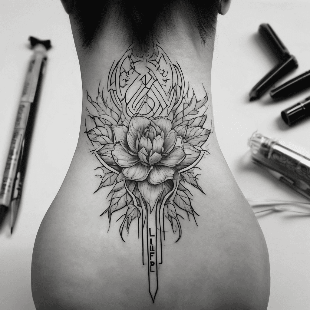 A beautiful and minimalist tattoo with the inscription Aimlf. In a tattoo, the inscription should be disguised in some kind of drawing.