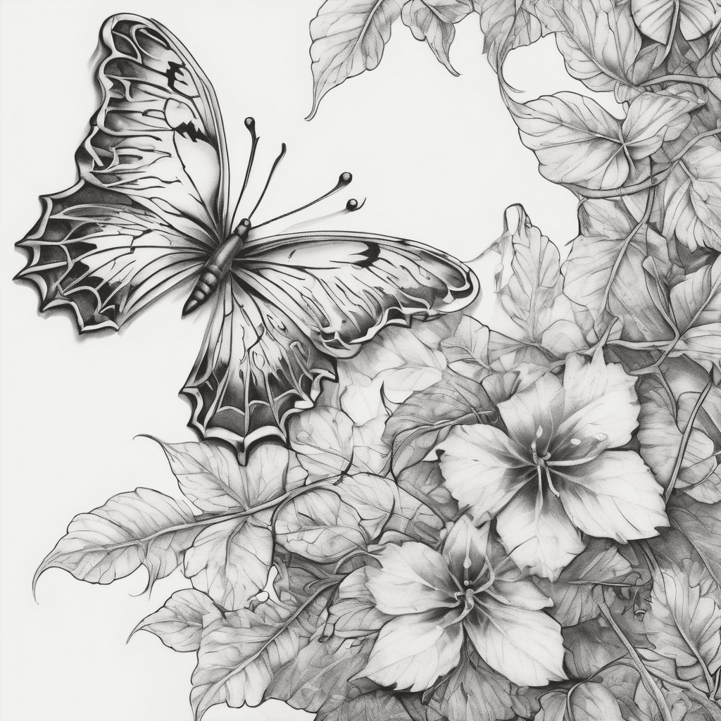 On the upper half, a delicate branching vine with soft, pointed leaves sweeps elegantly across the top — light fine-line shading gives it gentle depth without looking heavy. Two graceful butterflies sit among the foliage: one near the top of the design with wings spread wide, a second smaller one lower down, both with fine outlined wings and subtle dot shading.
Right of the butterflies, the angel number 11:11 is inked in a clean, elegant thin serif font, perfectly balanced in the centre of the hand. Tiny delicate starbursts and dot details are scattered all around — little four-pointed stars and sparkles that add that soft celestial magic without cluttering the design.