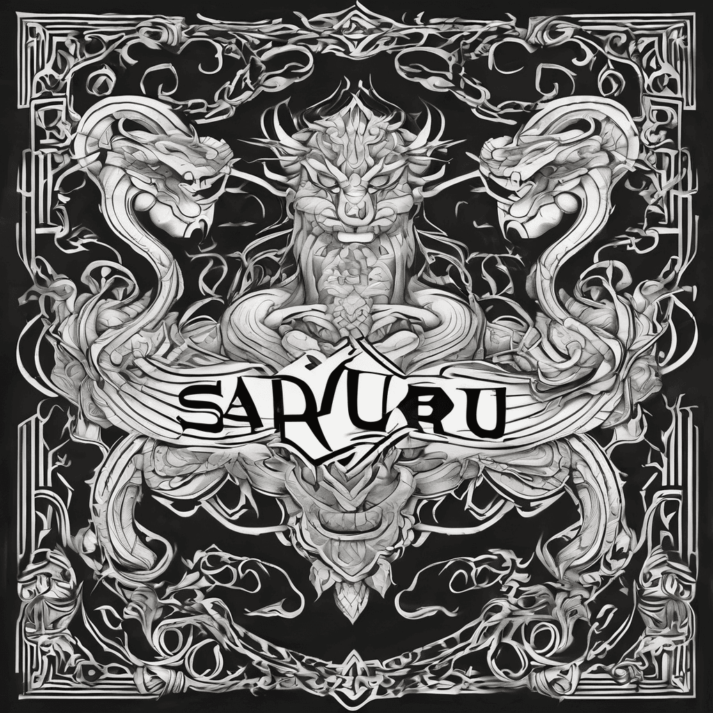 A beautiful tattoo design featuring the name "Saru" in elegant lettering