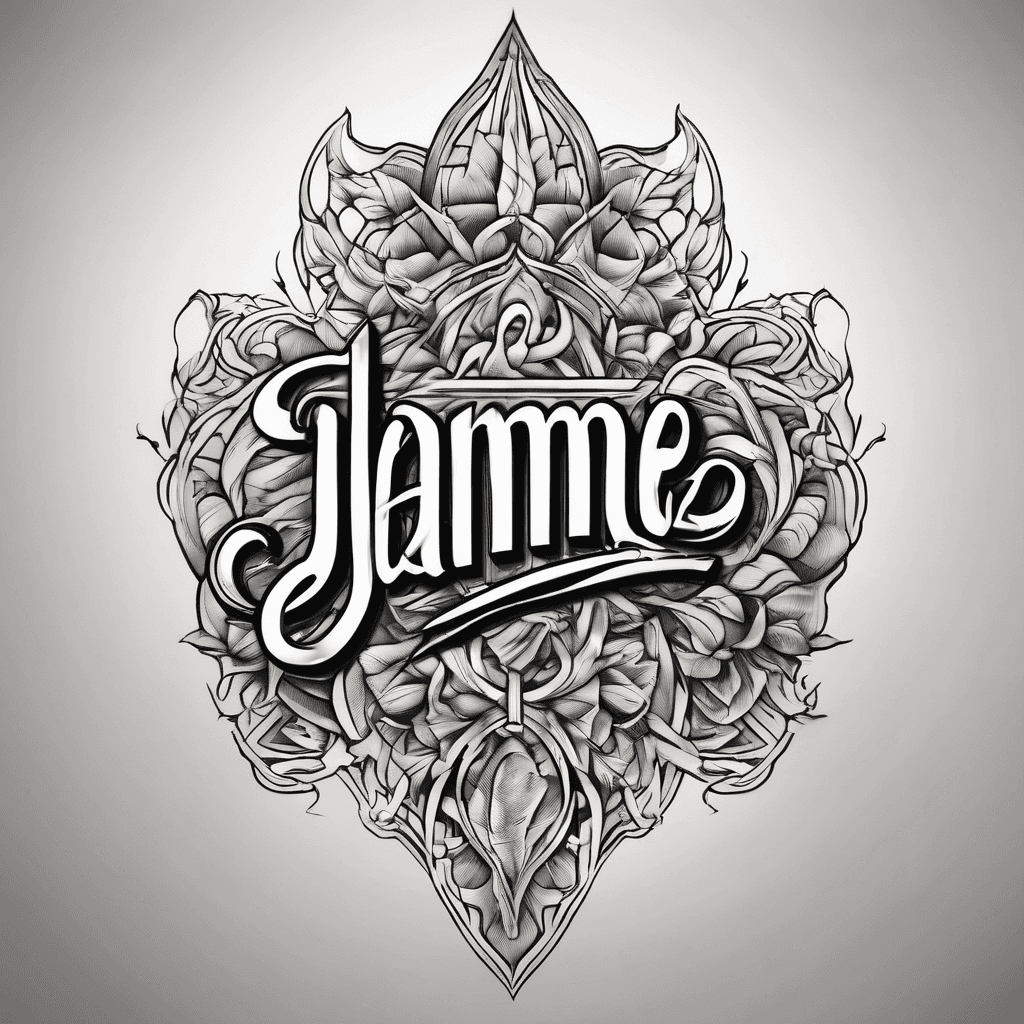 A beautiful tattoo design featuring the name "James" in elegant lettering