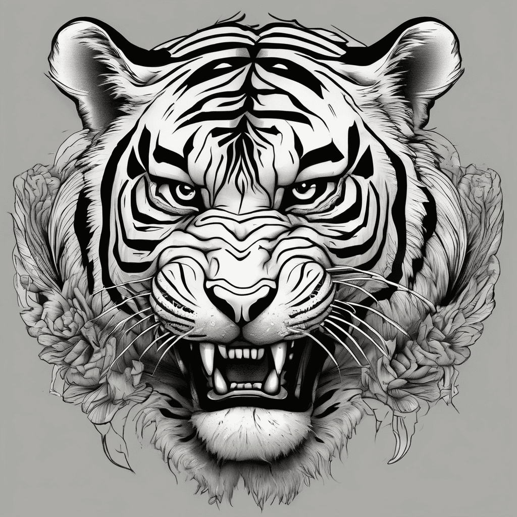 Attacking tiger in filipino inspired theme with traditional alibata inscriptions