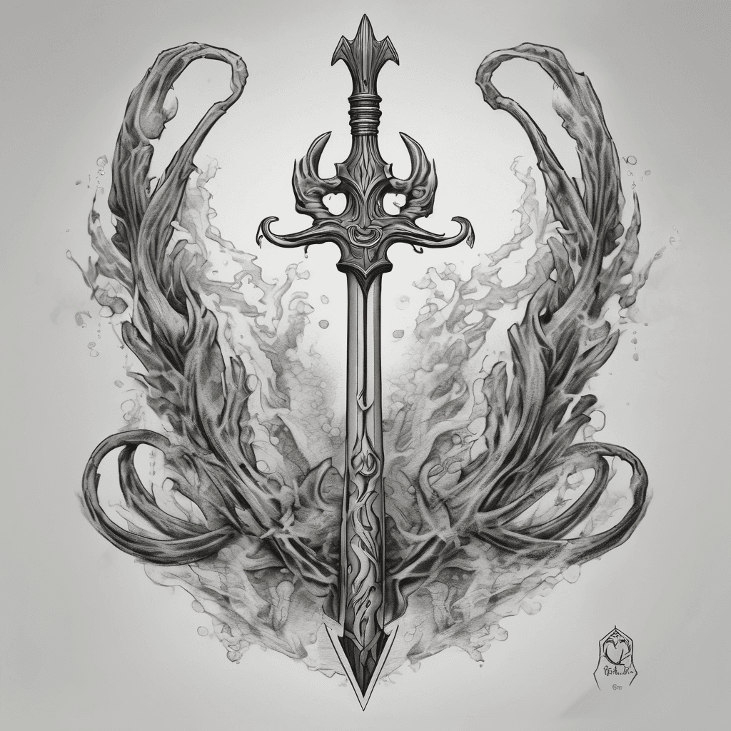 Tattoo Prompt: The Sovereign Trident
A single, self-contained, custom black-and-grey illustrative tattoo design, showcasing a highly detailed classical Poseidon-style trident, completely isolated on clean skin. Every symbolic element must