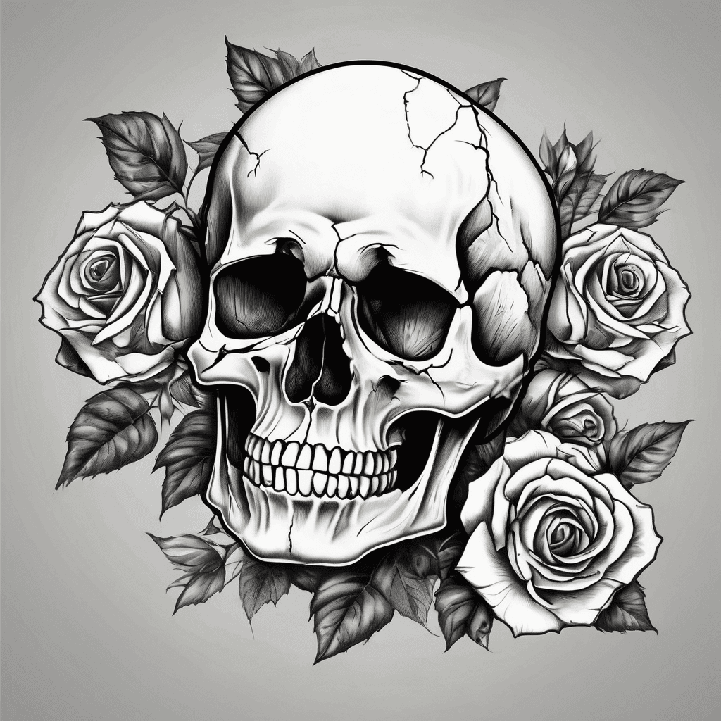 A realistic skull with roses black and grey