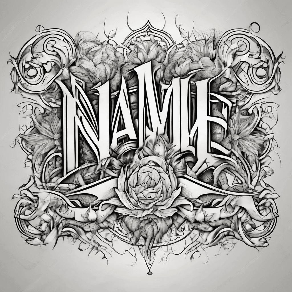 A beautiful tattoo design featuring the name "Name" in elegant lettering