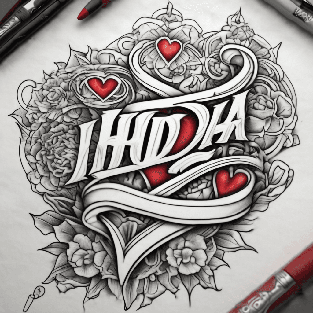a elegant tattoo of the name “ ihda “ written in cursive on my pinky with a red heart at the end of it