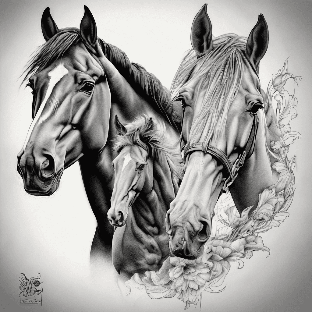 I want a tattoo on my right leg, calve.
It is a horse head with looking to the camera, and in the right bottom in the neck of the horse I have a smaller image of 2 horses standing on their hind legs opposite to each other.