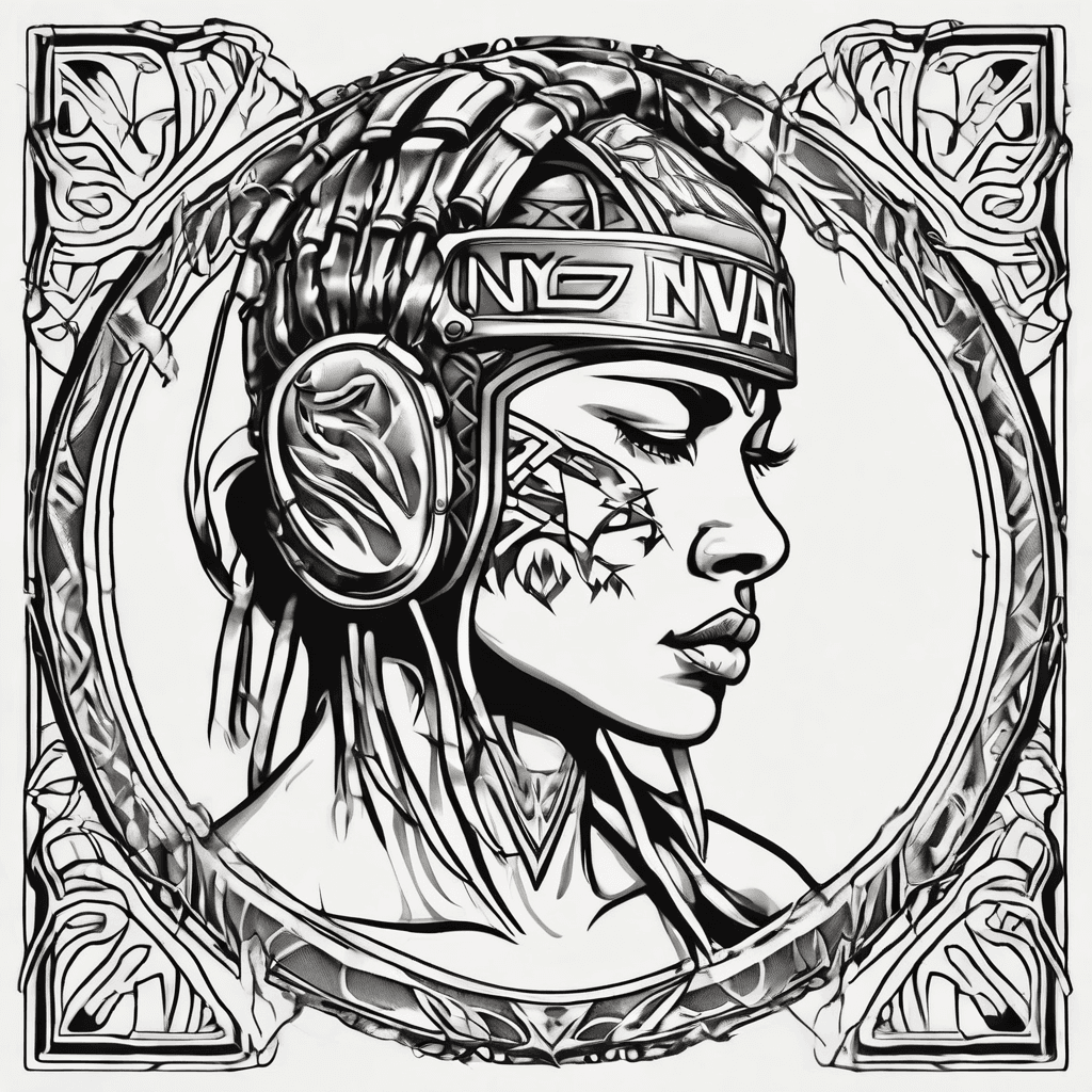 The Name Nyvaeh in Hebrew with the outline of wrestling shoes and headgear