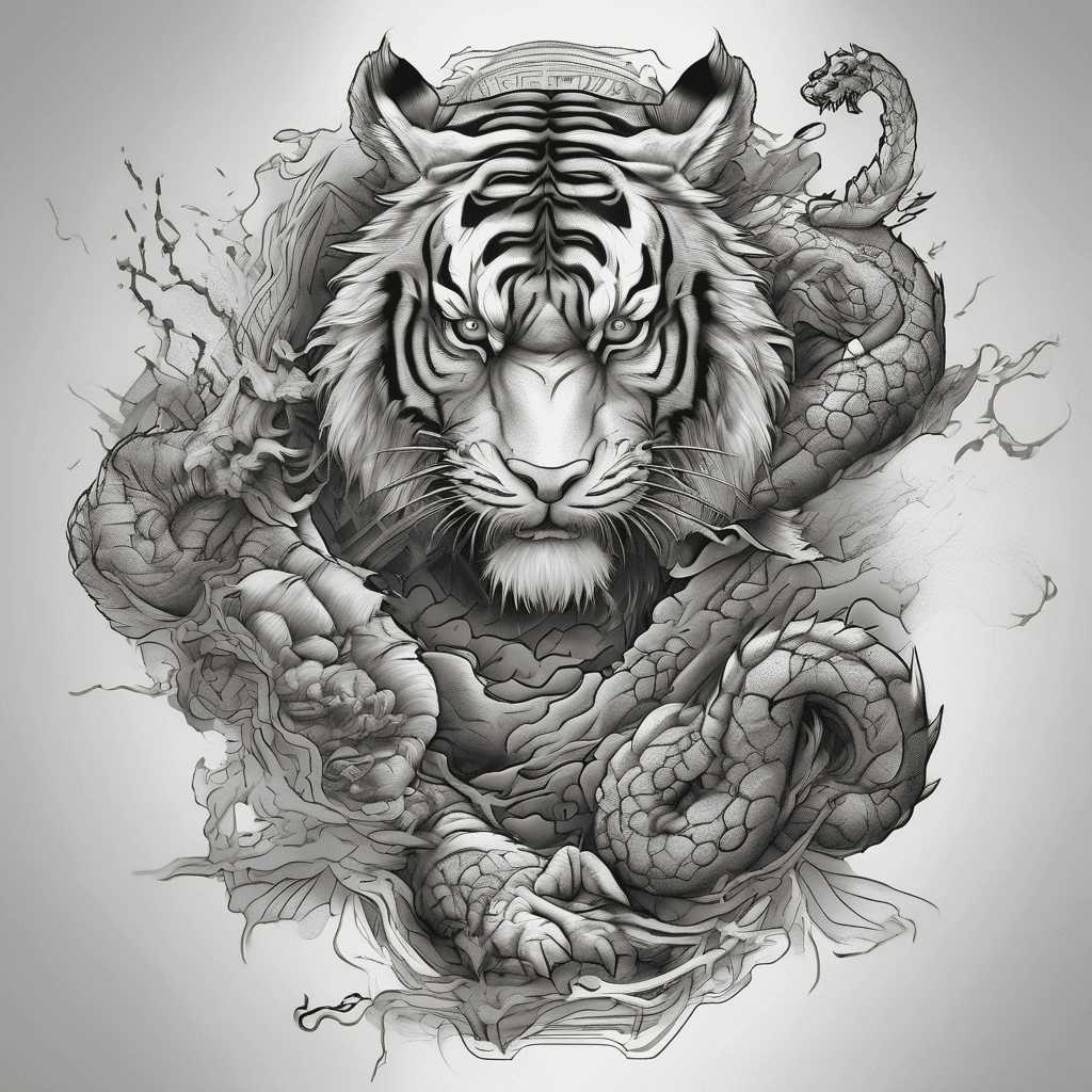 a tiger, a dragon, a samurai and thow japanese words