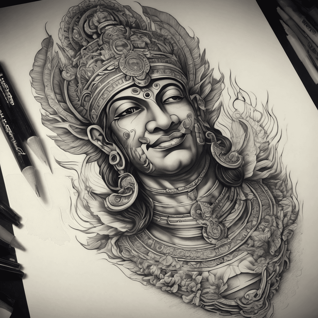 O Deus Vishnu com a boca aberta e com vários dentes e fogo saindo da sua boca, baseado na passagem do baghavad gita, mas o formato da sua boca está como uma ampulheta