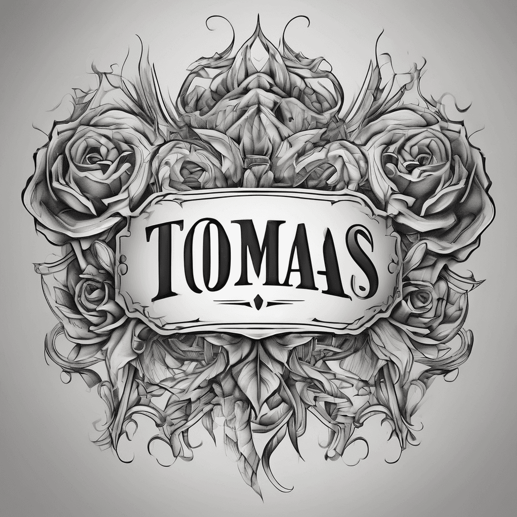 A beautiful tattoo design featuring the name "Tomas" in elegant lettering