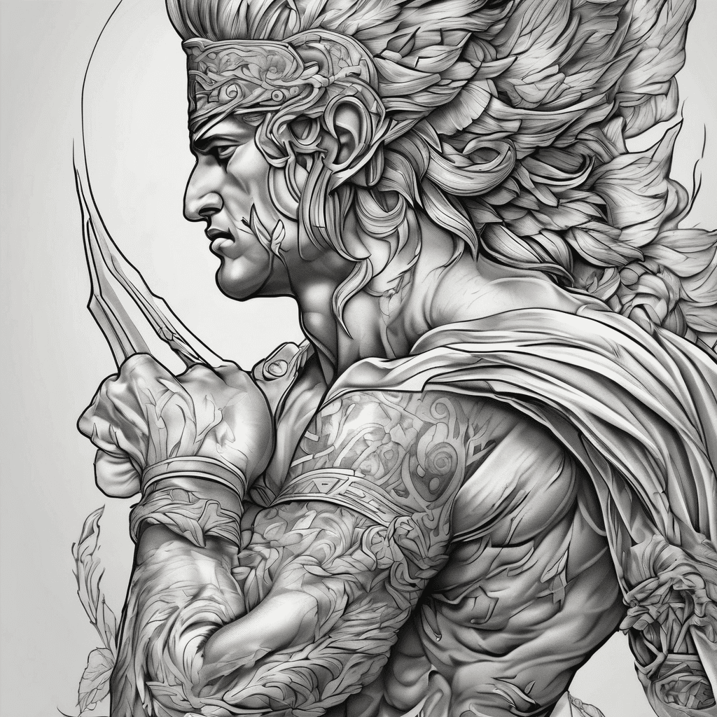 An arm sleeve tattoo based on greek mythology, clash of titans.